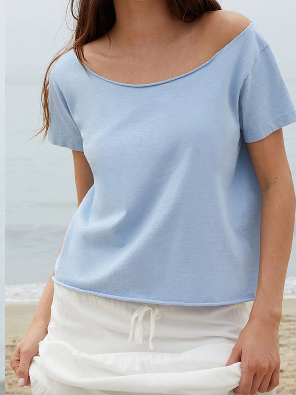 John Galt Light Blue Robyn Off-The-Shoulder Short Sleeve Top